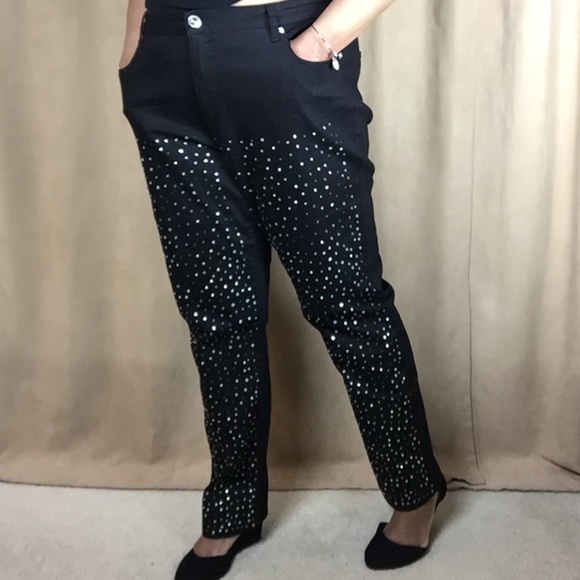 Denim 24/7 Denim - Denim 24/7 Embellished Black Jeans Sz 18 W